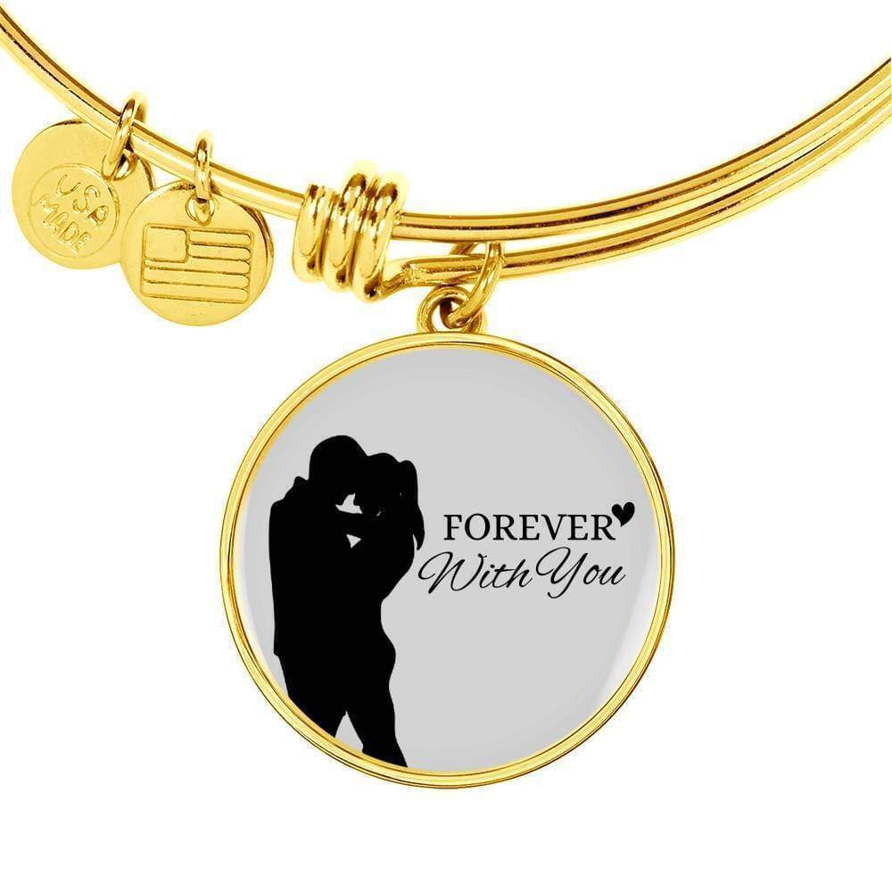 Forever With You Couple Personalized Engraved Gold Circle Bangle Bracelet Custo